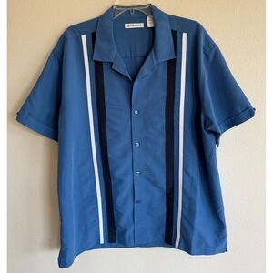 Cubavera Men's Blue Short Sleeve Retro Bowling Shirt Button Up Stripes XL 50s